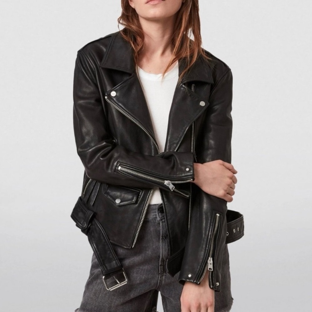 ALL SAINTS LUNA OVERSIZE MOTORCYCLE LEATHER JACKET BLACK SIZE S